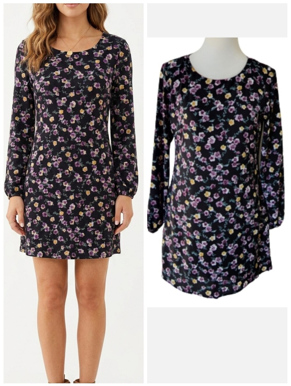 Speechless long sleeve Black floral dress with cut-out back Women's size medium